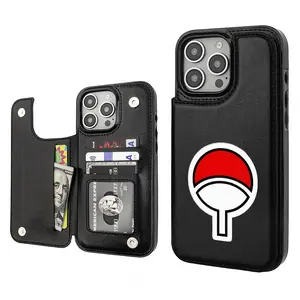 Naruto Uchiha clan Aesthetic Pattern Casing For iPhone 16 15 14 13 12 PRO PLUS MAX PU Leather Card Holder Stylish Gift Shockproof Protection Anti-Drop Protective Case Shell Cover Minimalist Design heritage phone Custom Protector Protector fashionable
