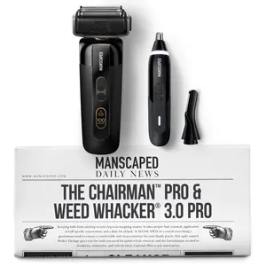 MANSCAPED® The Chairman™ PRO Men’s Electric Foil Face Shaver & Weed Whacker® 3.0 PRO Dual-Blade Nose, Ear & Eyebrow Hair Trimmer – SkinSafe® & FlexAdjust Technology, Travel Locks, Waterproof