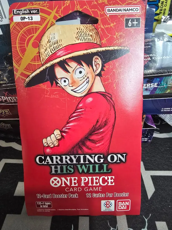 Op-13 One Piece "Carrying on His Will" SLEEVED Booster Pack! 12 cards! Bandai/Namco