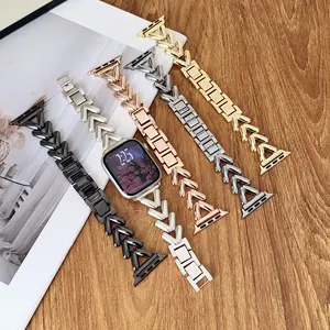 Stylish Heart Chain Watch Strap with Rhinestones Four-Leaf Clover Ultra-Thin Leather Zinc Alloy Zirconia