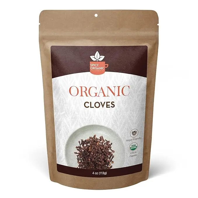 SPICY ORGANIC Cloves Whole - 100% Pure USDA Organic - Non-GMO, Keto Friendly, Non-Irradiated Fresh Clove Seed Spice - 4 OZ Flavor Natural Flower