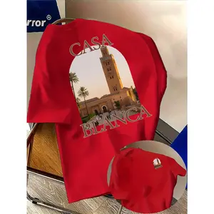 Men's Fashion Casablanca Print T-Shirt - Simple Casual Round Neck Short Sleeve Tee, Machine Washable Summer Clothing, Suitable for Summer and Year-Round Wear, Ideal for Daily Casual, Home, and Outdoor Use
