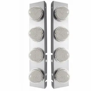 SS Front Air Cleaner Bracket With 8X 17 Amber LED Hi/Lo Watermelon Lights & SS Bezels For Peterbilt-Clear Lens