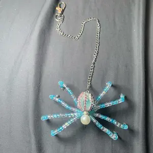 Blue Hanging Beaded Spider Decoration with Chain and Pearl Detail