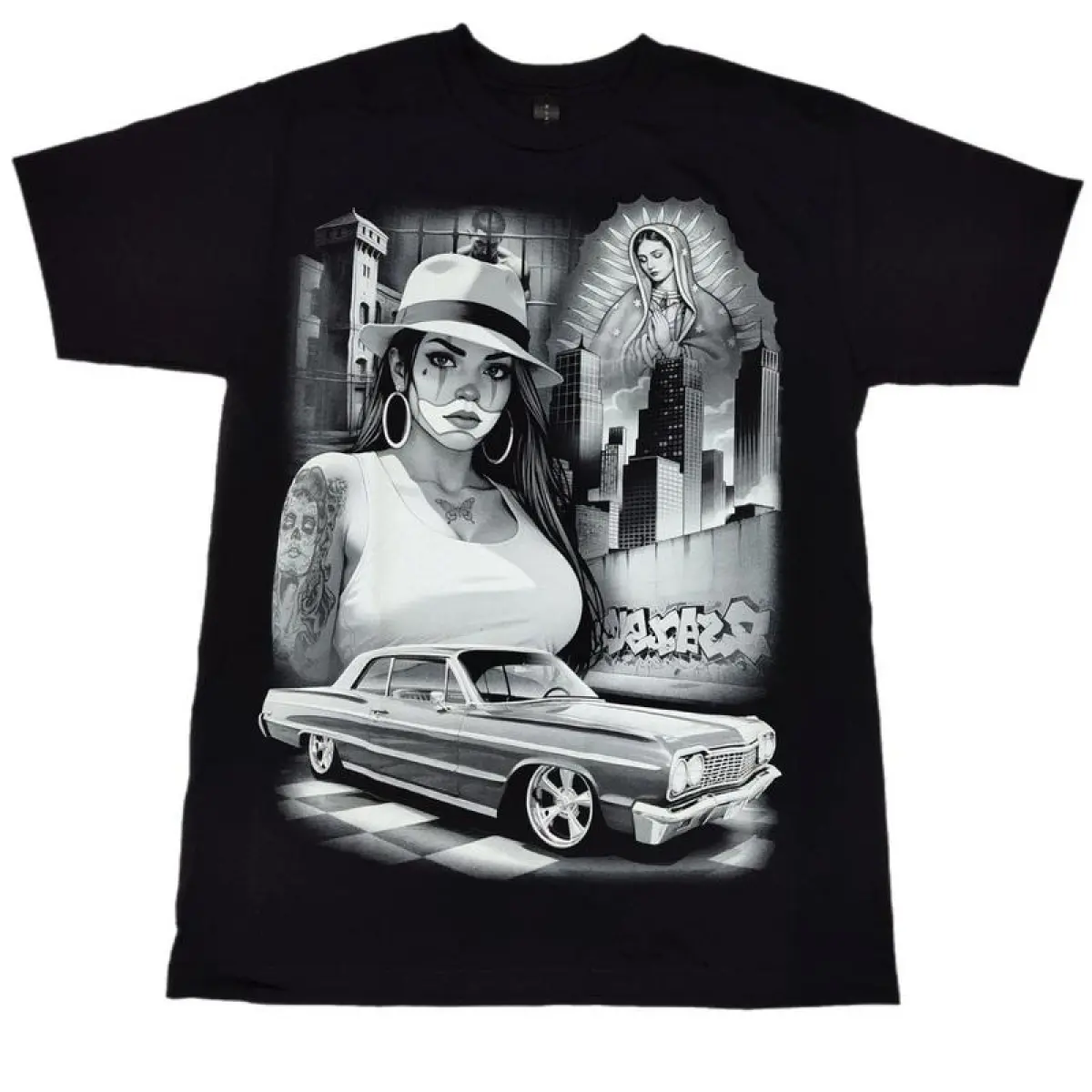 Men's Cotton Short-Sleeve Round Neck Clown Girl LowRider T-Shirt - Casual Fashion Clothing Streetwear Top, Ideal for Men's Gifts, Graphic Tees