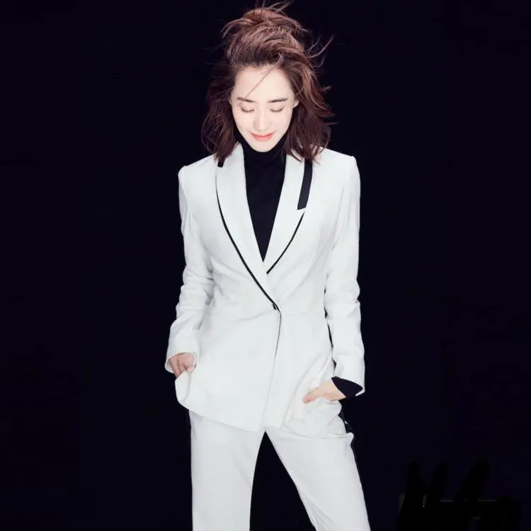 White with Black Tuxedo Double Breasted Pantsuit