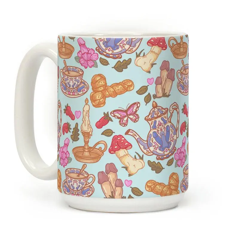 [Sale Up to 60% ]  Cottagecore Peens Pattern Coffee Mug,  11 oz or 15 oz Ceramic Drinkware with Large Handles, Printed in the USA