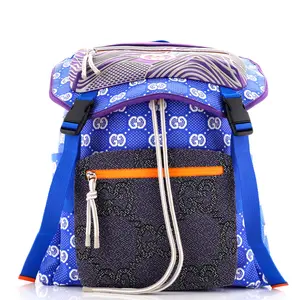 Pre-owned GUCCI Nylon, Jacquard, Rubber Backpacks Panelled Double Buckle Backpack GG Jacquard Nylon and Rubber Large by Rebag