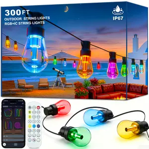 150FT-400FT RGB+IC Outdoor String Lights, Dimmable Shatterproof LED Bulbs, IP67 Waterproof DreamColor Chasing Lights, Multicolor Dynamic Lighting for Patio Balcony Garden & Outdoor Living Area Decoration