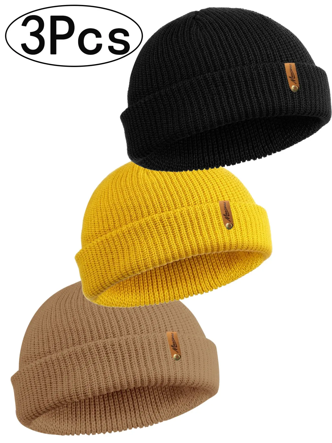 3Pcs-Beanie Hat Knit Ski Cap Fisherman Beanie for Men Women‘s solid color knitted hat jewelry accessories Beanie for Skiing Beanies Hats Knitting Beanie Premium Streetwear Hat Premium Headwear
