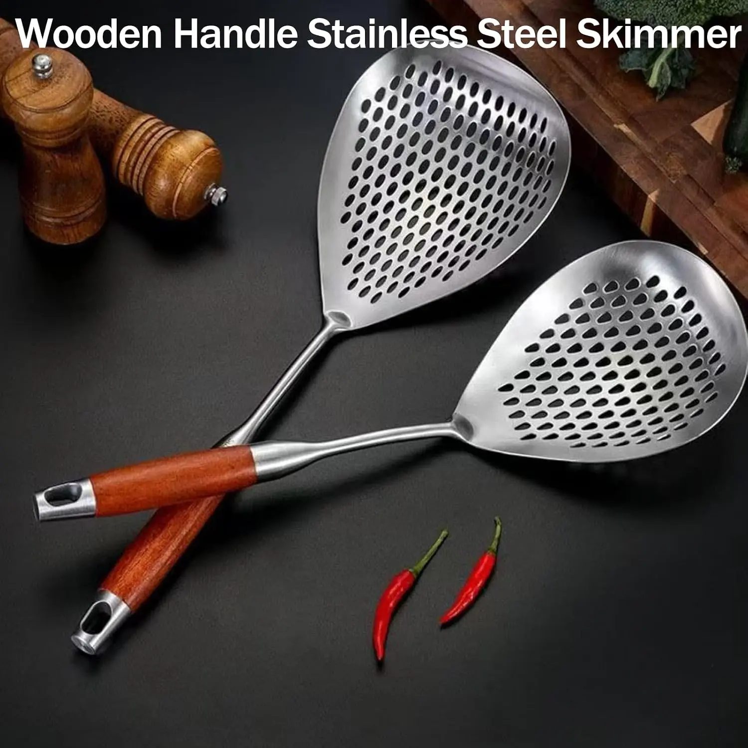 Skimmer Slotted Spoon, 304 Stainless Steel Spider Strainer Skimmer Ladle Spoon for Cooking and Frying, Pasta Strainer Spoon for Draining, 4.3 Inch