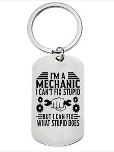 1 Men's Fun Mechanic Keychain - Stainless Steel Car Gift with "I'm a Mechanic" Slogan, Wrench and Impact Resistant Design - Birthday Gift for Husband, Dad, Car Fans, Keychain Pendant (Black/White)