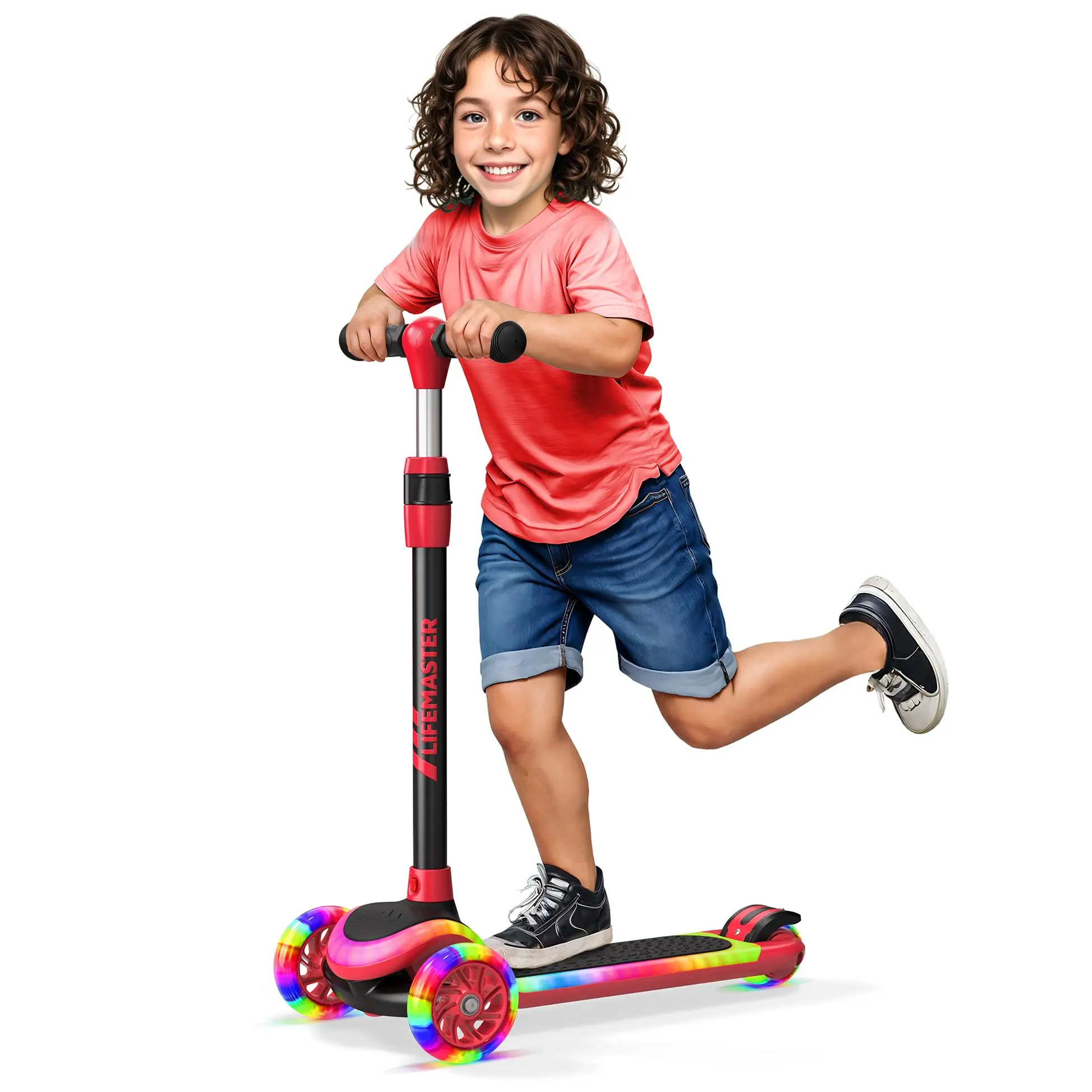 3-Wheel Kids Scooter with Multi-Color Lights on Deck & Wheels – 5-Height Adjustable Handlebar, Wide Anti-Slip Deck, Child Safety Certified, Boys & Girls Ages 3+ Supports Up to 150 lbs