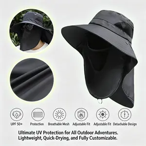 Fast-Drying Outdoor Sun Hats Featuring a Removable Mask And Neck Flap, Breathable Mesh Design, Adjustable Sun Visor Suitable for Fishing, Hiking, Camping, Gardening, Vacations, And a Summer Gift Option for Both Men And Women