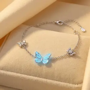 S925 Silver Glow in Dark Butterfly Bracelet | Floral CZ Charm | Gift for Her