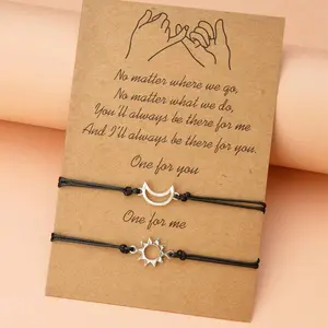 Minimalist Sun & Moon Couple Bracelet Set - Matching Adjustable Cord Friendship Bracelets