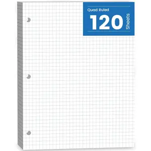 Graph Paper Loose Leaf, 120 Sheets Loose Leaf Paper, Binder Paper 8 x 10.5 in, 4x4 Quad Ruled Filler Papers Bulk 8 x 10-1/2 for Binder, 3-Hole Punched Graphing Pads for Engineering Sketching Notes