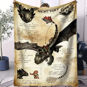 Night Fury Theme Blanket, Toothless Pattern, Perfect for Movie Fans' Office, Sofa, Nap Cover, Ideal Birthday Gift, Giftable Blankets
