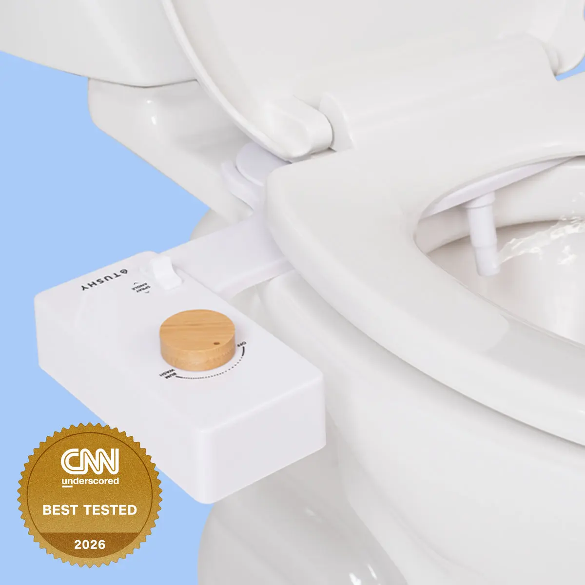 TUSHY Classic 3.0 Premium Slim Toilet Bidet Sprayer Attachment - Non-Electric, Self-Clean Smart-Spray Nozzle, Bamboo/Brass Components, Pressure Control, Adjustable Seat Fasteners, Quick Toilet Seat Install, Antimicrobial Knob