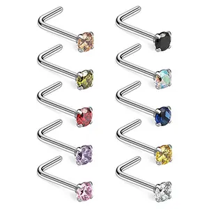 OIDEA Nose Stud Set 18G 316L Surgical Steel L-Shape Bent Cubic Zirconia Rhinestone Diamond Body Piercing Jewelry 10 Colors