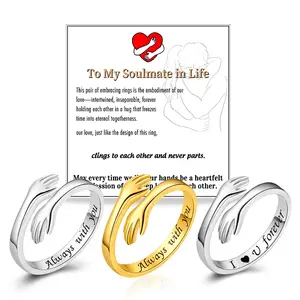 I Love U forever /Always with you Adjustable Men's Hug Ring, One Size Suitable for All Daily Reminder Gifts, Perfect Gift for Important Others, Heart shaped Stamp Ring, Valentine's Day Gift for Boyfriend,wife girlfriend open adjustable stainless steel