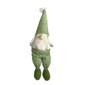 360 Stand 30 in. Green & White Fabric Sitting Gnome Statue - Long Legs, Desk Display, Shelf Sitter, Whimsical Home Decor Ornaments for Room, Gift (Model 493008), Sculpture