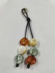 Y2K Acrylic Beaded Keychain for Men Women's Bags Irregular Stone Shaped Beaded Keyring Charms Aesthetic Beaded Decorative Pendant Bead String Bead Keychain Accessory Handmade Beaded Purse Accessories Marble Beaded Bag Charm Rope Keychain Backpack Ornament