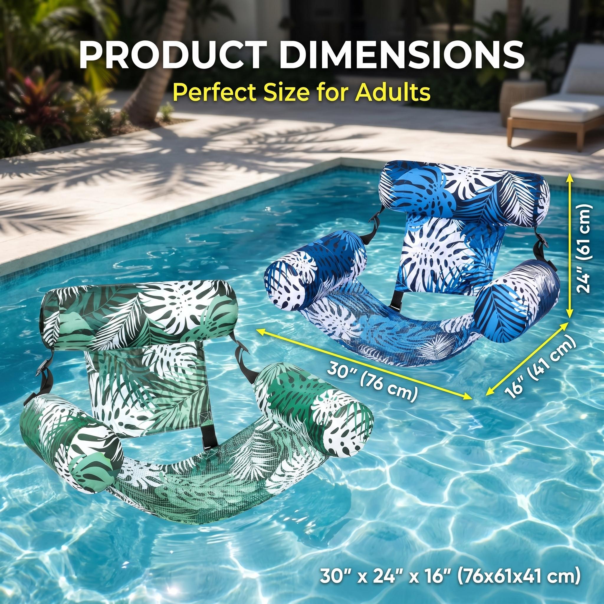 2-Pack Inflatable Water Hammock Lounger with Backrest, Adult Floating Pool Chair for Summer Relax at Pool Lake Beach