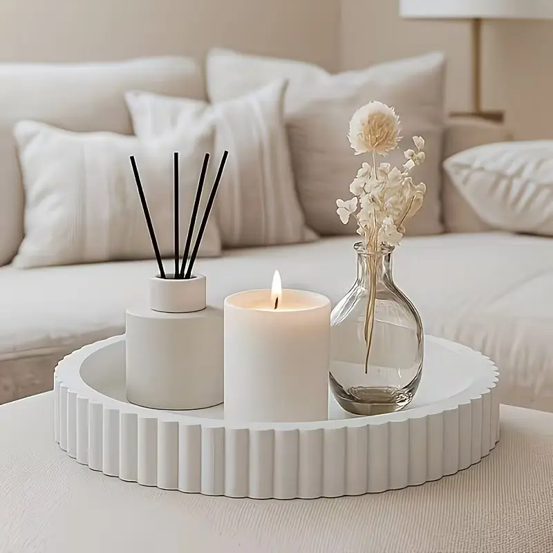 2026 Unique Modern Decorative Coffee Table Tray, Round Wave Design Centerpiece, Multi-Purpose Home Decor Gift for Living Room Kitchen Bathroom, Central Arrangement, Round Shape