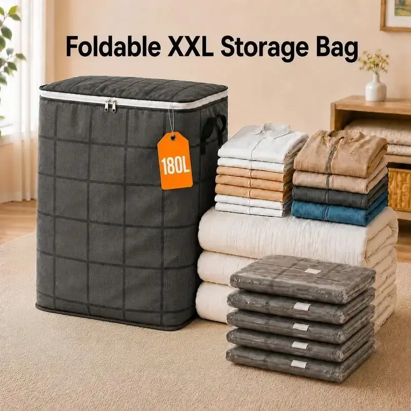Spacious Fabric Multifunctional Storage Organizer Bag - Zippered Closure Organizer Bags for Quilts, Bedding, Sweaters, Clothes - Ideal for Bedroom/Closet Use, Moving Day
