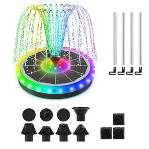 Outdoor Floating Fountain Solar Powered Color Changing LED Garden Decor, Seven-Color Gradient Glass Panel Bird Bath Fountain, Solar Water Fountain