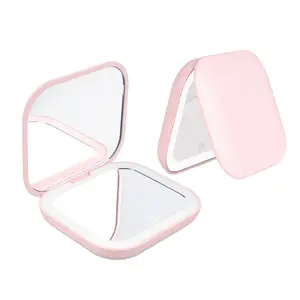 LED Lighted Handheld Mirror – 2-Sided Glass Makeup Mirror with 3 Adjustable Brightness Settings, USB Rechargeable, Foldable & Portable, Polished Plastic Frame, Cute Animal Design, Perfect for Travel, Beauty, Skincare, Daily Makeup,Vanity,and On-the-Go Use