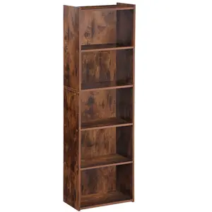 JupiterForce 5-Tier Open Shelf Bookcase Small Narrow Bookshelf for Organization and Storage, Home Living Room, Rustic Brown