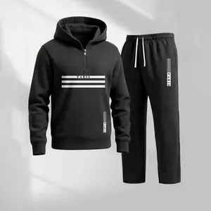 Men's PARIS Print Hoodie and Drawstring Sweatpants Set with Pockets, Casual Long Sleeve Hooded Jacket & Jogger Pants, Fall & Winter Sportswear, Street Style Tracksuit for Indoor & Outdoor Activities, Men's Everyday Wear, Athleisure