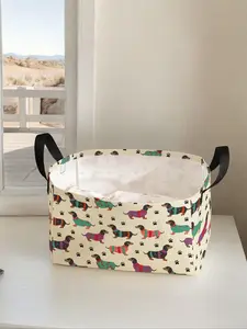 Dog Pattern Storage Basket with Handle, Collapsible Storage Baskets, Multi-functional Storage Basket, Foldable Clothes Storage Basket, Home Organizer for Living Room, Bathroom, Kitchen