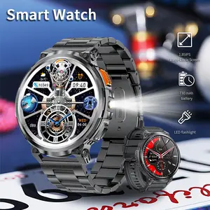 LIGE 1.85" IPS Ultra Screen Smartwatch with LED Flashlight for Android iOS, 55mm Military Smart Watches for Men, IP68 Waterproof, Make/Answer Call, 24H Heart Rate, 730mAh, 100+ Sports, Metal Strap
