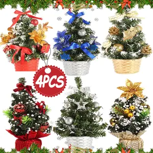 1/4Pcs Merry Christmas Tree with White Foam Ball Bow Xmas Flower Pine Needle Office Home Bedroom Doll Gift Children Desk Decor Cloth Ornaments