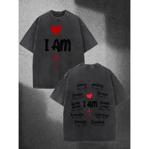 Women's Christian Faith T Shirt I Am Bible Verse Tee with Cross Heart Design Loose Fit Streetwear All Season Casual Top Gift for Christians Friends Family