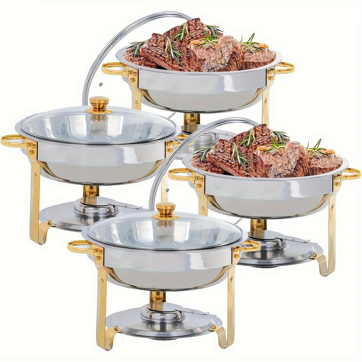 Sebastian CADIA 4PCS Sturdy Stainless Steel Cookware Set - 5 QT Round Thermal Hot Pot, 4.5L x 4 Buffet Serving Trays for Family Gatherings, Friends Gathering