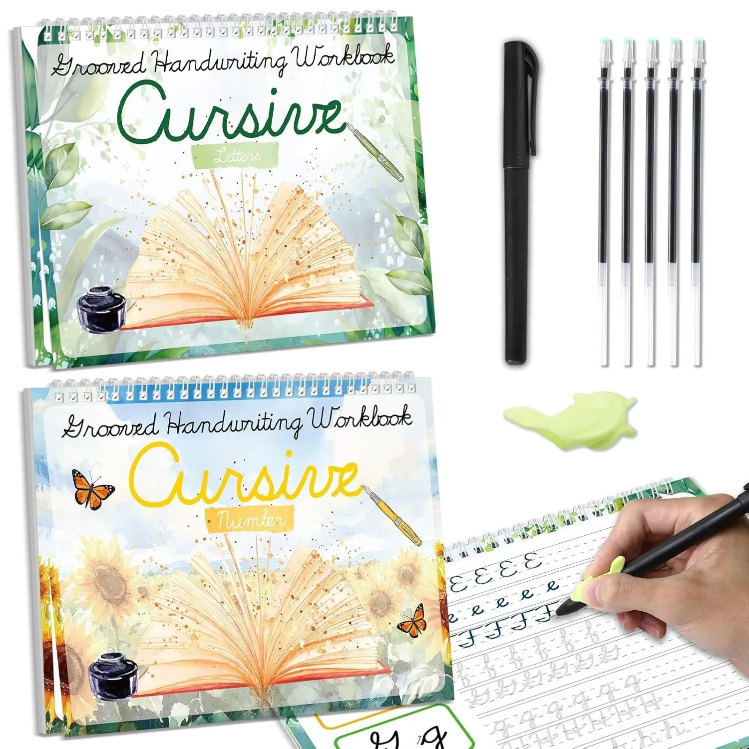 2 Pack Grooved Cursive Handwriting Workbook Magic Grooved Cursive  Handwriting Practice Tracing with Disappearing Ink Pens for  Learning Activities Supplies (Letters&Number)