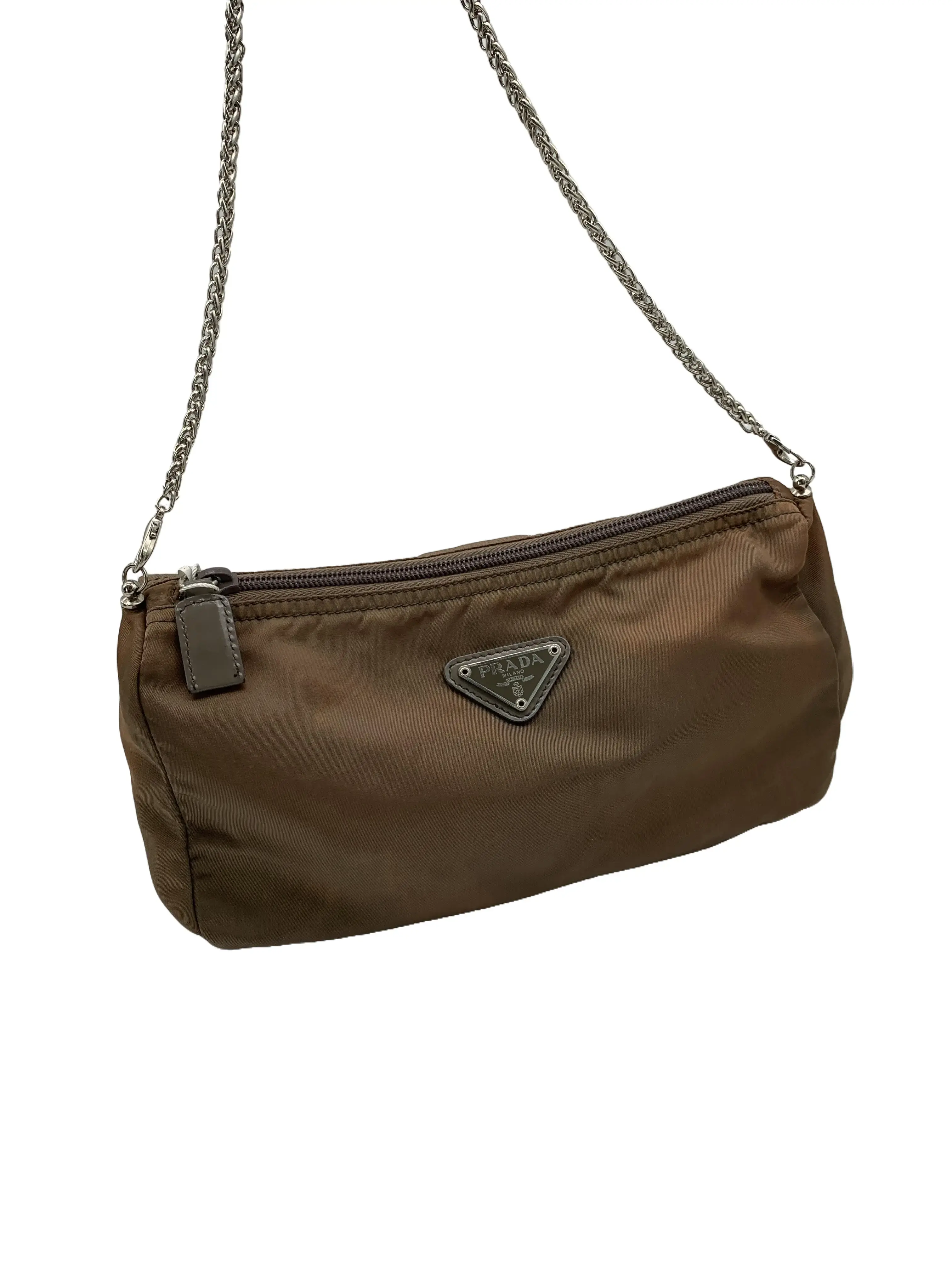 Pre-owned PRADA Vintage Brown Nylon Modified Mini Shoulder Pouch/FYYW06110927/0927