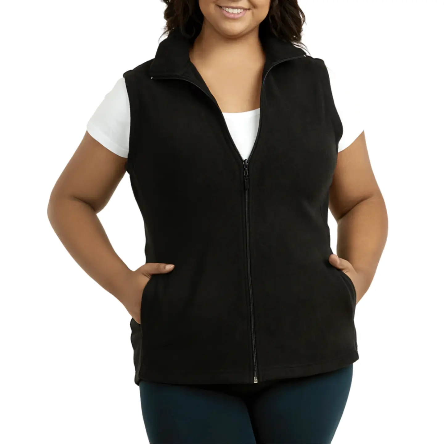 Women’s Polar Fleece Vest Full Zip Up with Pockets Plus Size Sleeveless Fuzzy Casual Lightweight Warm Jacket Spring Fall Winter Womenswear Outdoor year round cold weather figure flattering comfy chic