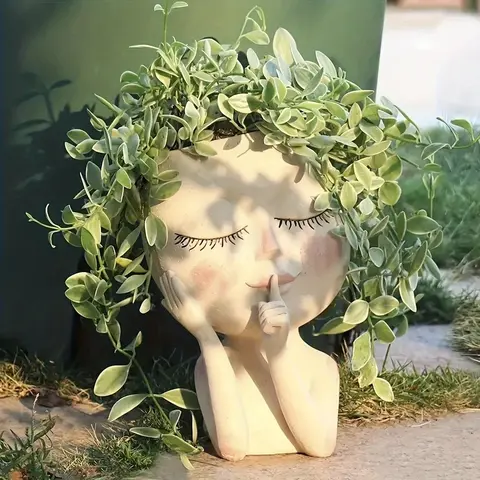 Creative Cute Girl Head Design Flower Pot, 1 Count Resin Succulent Pot, Decorative Pot, Planter Pots, Potted Plant, Garden Decoration for Home Balcony, Balcony Planters, Home Decor, Gift for Friend & Family