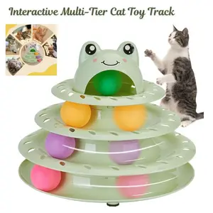 Interactive Multi-Tier Cat Toy Track – 4-Tier Roller Tower with Colorful Chase Balls, Puzzle Exercise Toy for Indoor Adult Cats & Kittens Self Play