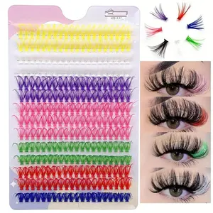 14 Row Colorful Cluster False Eyelashes, D Curl Cluster Lashes for Natural Makeup Effect, Self Extension Eyelashes, Cosmetic Eyelash Extension