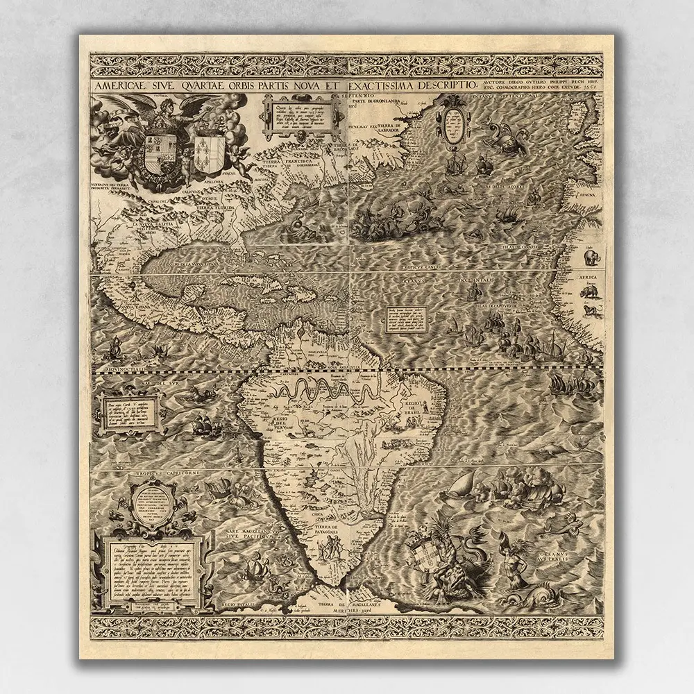 360 stand 24x28 in. 1562 Early Americas Historic Vintage Matte Paper Map Print, Artistic Multi-Color Wall Art, Home Decor Posters & Prints for Decoration, Photo, Alternative Artistic Wall Arts, 24" X 28", Paper-Based Wall Arts