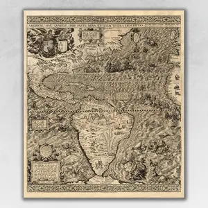 360 stand 24x28 in. 1562 Early Americas Historic Vintage Matte Paper Map Print, Artistic Multi-Color Wall Art, Home Decor Posters & Prints for Decoration, Photo