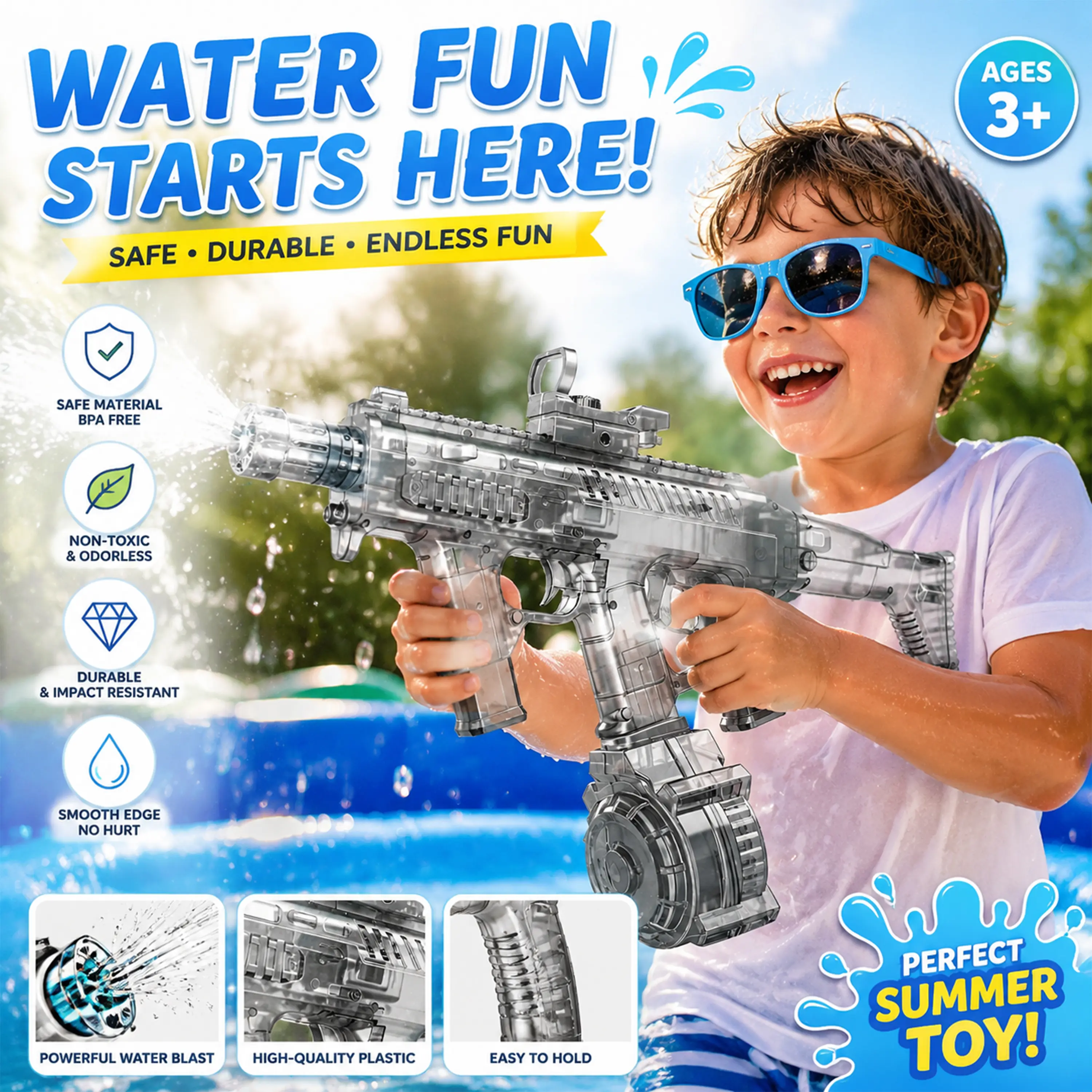 High Capacity Automatic Water Sprayer, USB Rechargeable Summer Splash Toy with 730ml Tank for Backyard, Poolside & Seaside Outdoor Activities