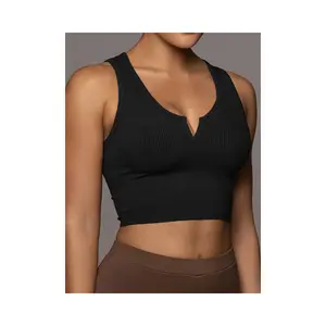 Cropped Split Neckline Knit Tank Top