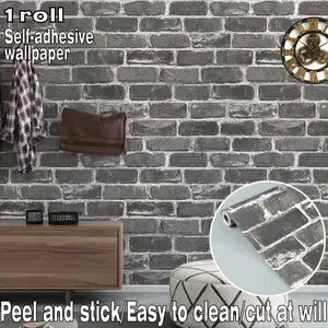 1 roll of self-adhesive grey brick-effect wallpaper, Decorative wallpaper, easy to apply, clean, trim, cut at will, suitable for wall decoration in living rooms, bedrooms, kitchens, bathrooms and more, the DIY home renovation tool